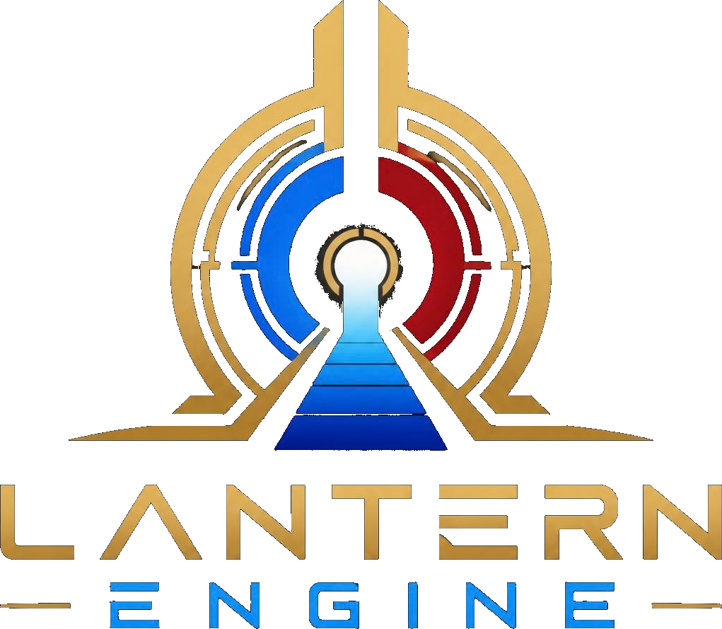 Lantern Engine logo: a golden arch around a glowing keyhole and stairway of light
